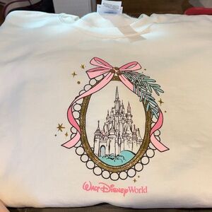 Disney White Sweatshirt with Castle and Pink Accents